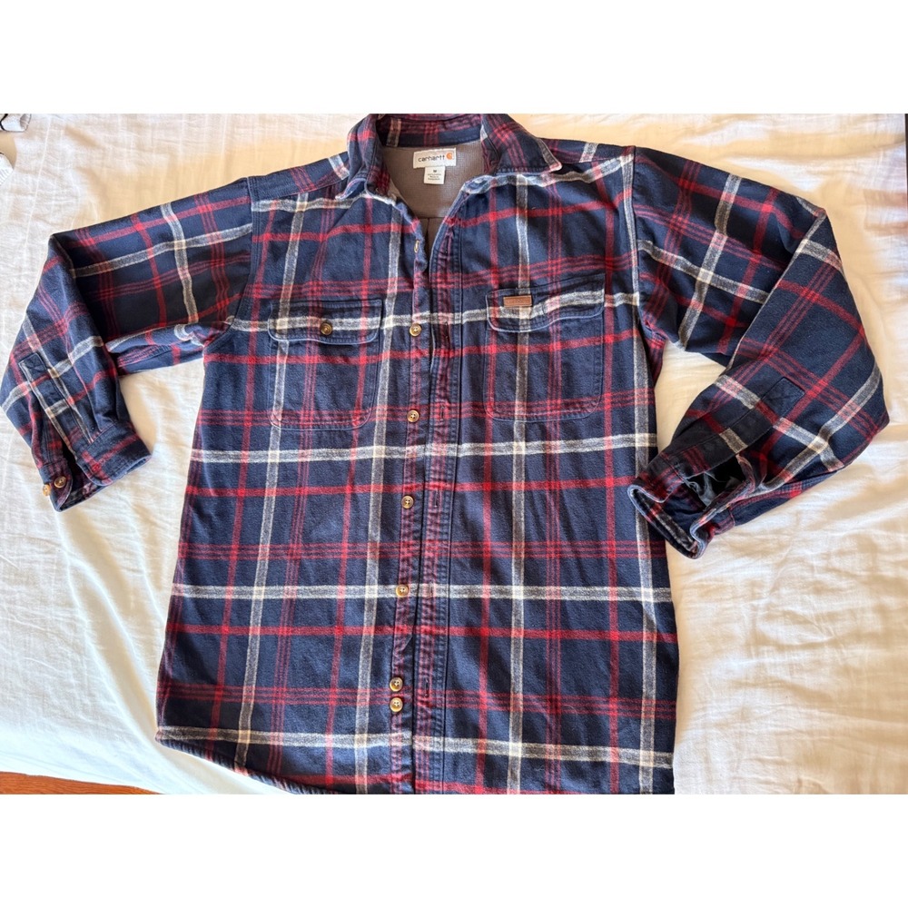 Carhartt Mens Plaid Thermal Lined Flannel Shirt Jacket Navy Red 100081 412 M
